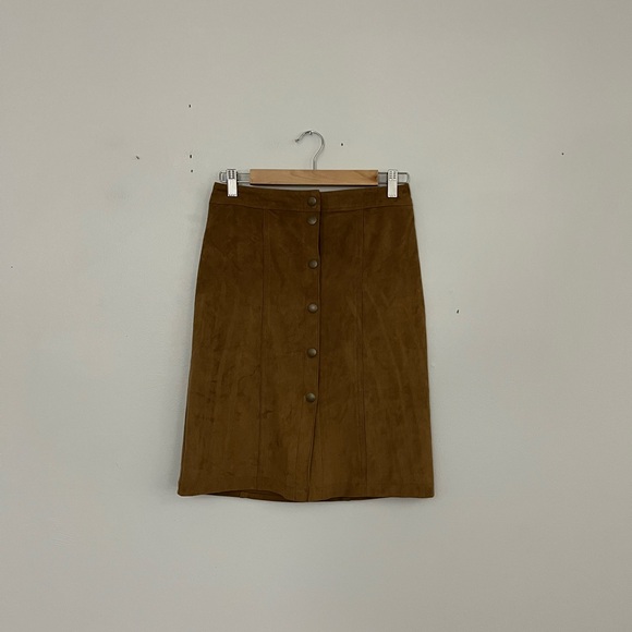 Abercrombie & Fitch Cognac Brown Button-Front Midi Skirt - Picture 3 of 6